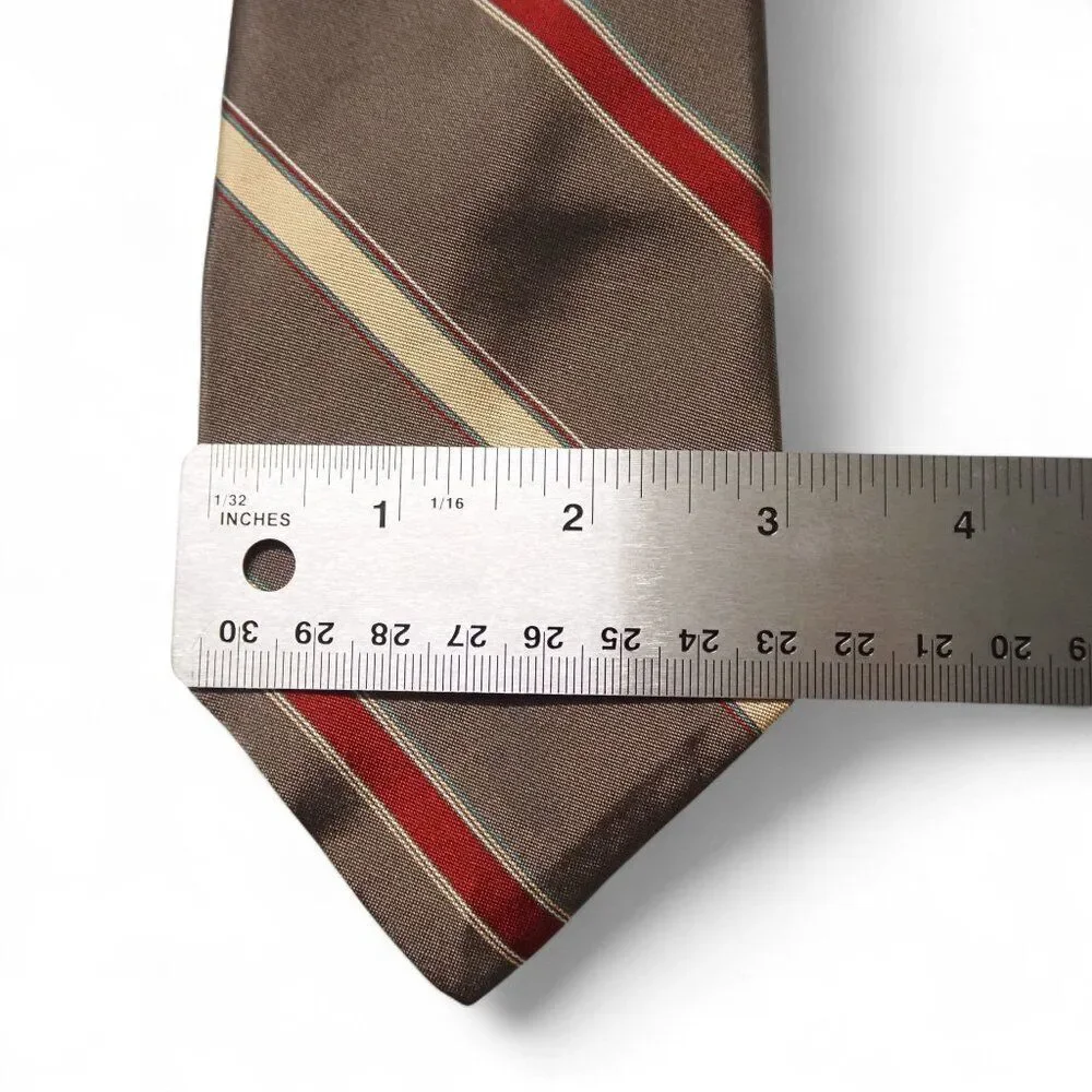 Christian Dior Vintage 100% Silk Tie Brown‎ Red Gold Striped Classic Necktie